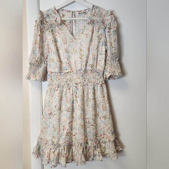 WALTER BAKER Betsy Floral-Print Metallic Burnout Georgette Mini Dress Size S - Picture 13 of 16